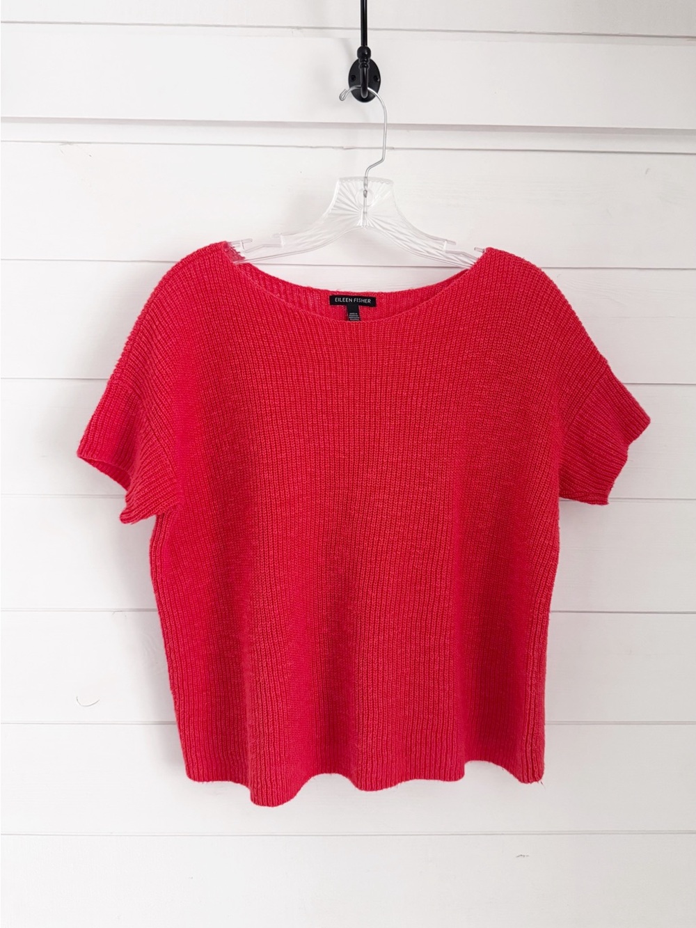 Eileen Fisher Bright Orange/Red Short-Sleeve Crewneck Sweater